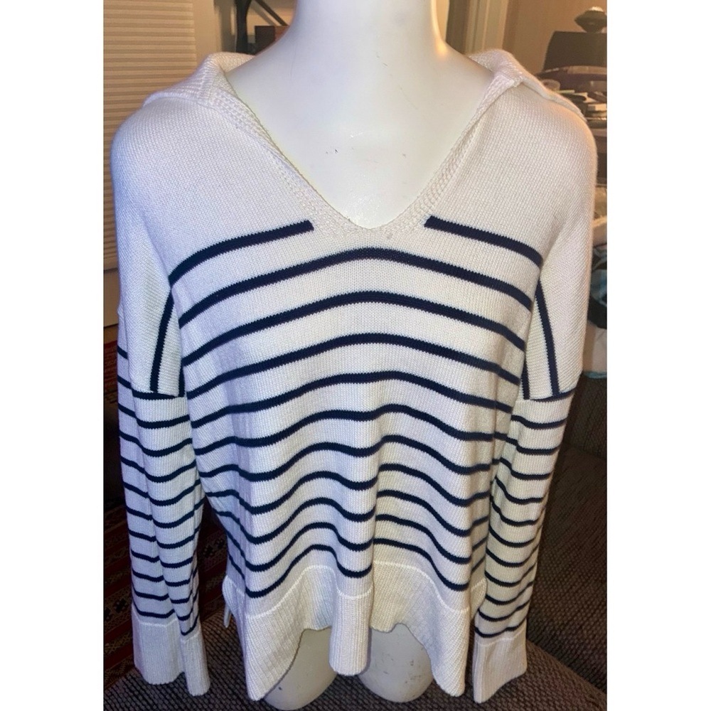 Elie Tahari Lng-slv Thick Knit Striped Sweater, Sz L